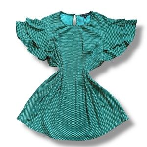 NWT Adrianna Papell Green & White Polka Dot Ruffle Pleated Top – Size Medium